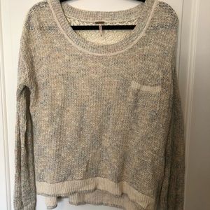 White and blue Free People sweater with lace back